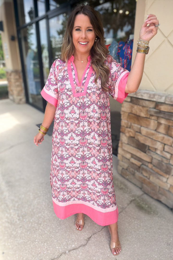 Pink Palm Romance Caftan Dress