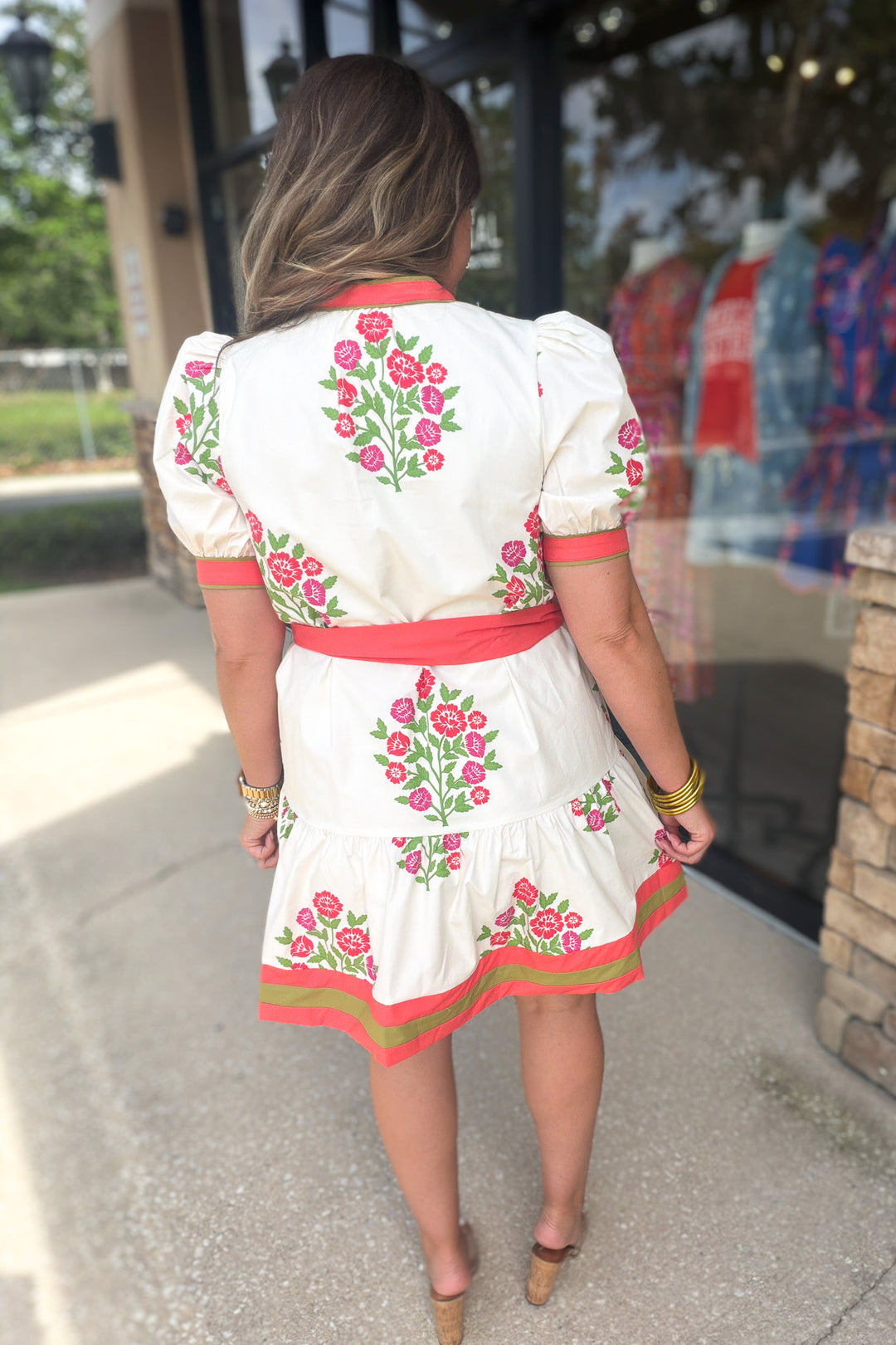Coral Blossom Belted Dress