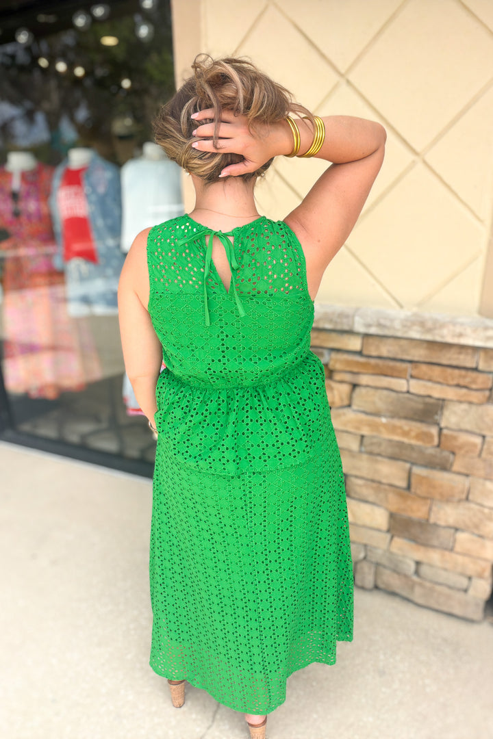 Forever Chic Eyelet Peplum Midi - Green