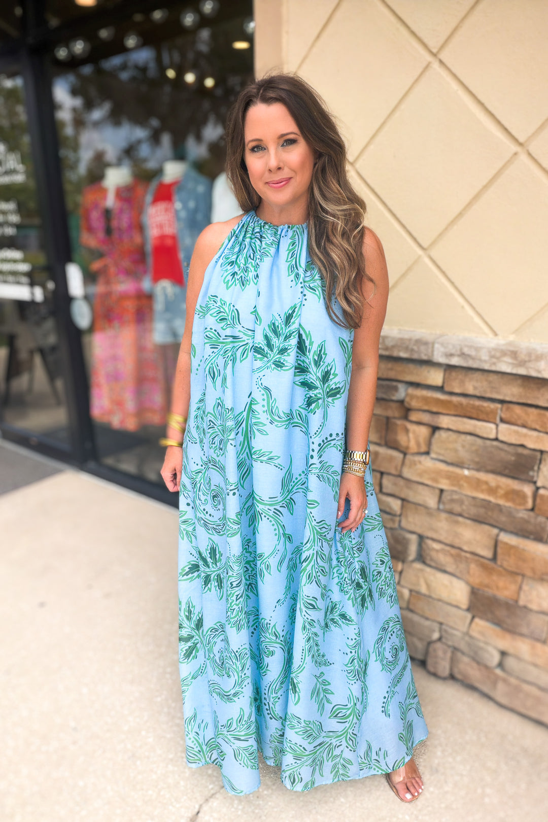 Palm Breeze Halter Maxi Dress