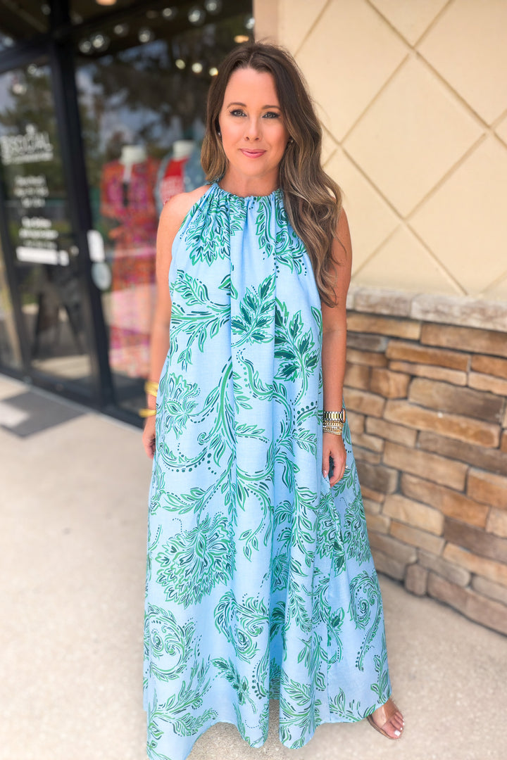 Palm Breeze Halter Maxi Dress