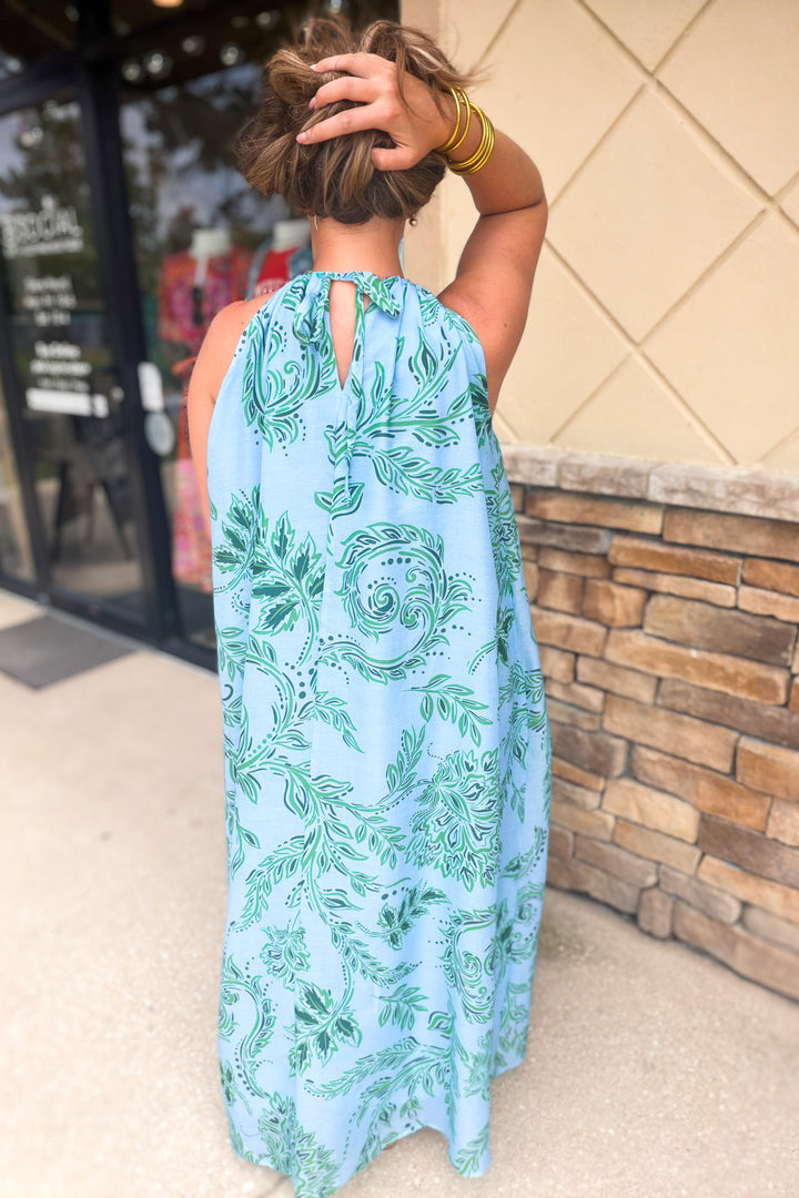 Palm Breeze Halter Maxi Dress
