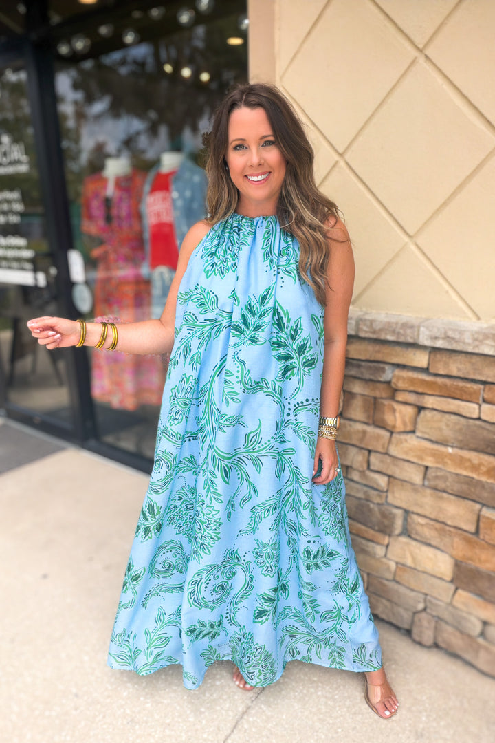 Palm Breeze Halter Maxi Dress