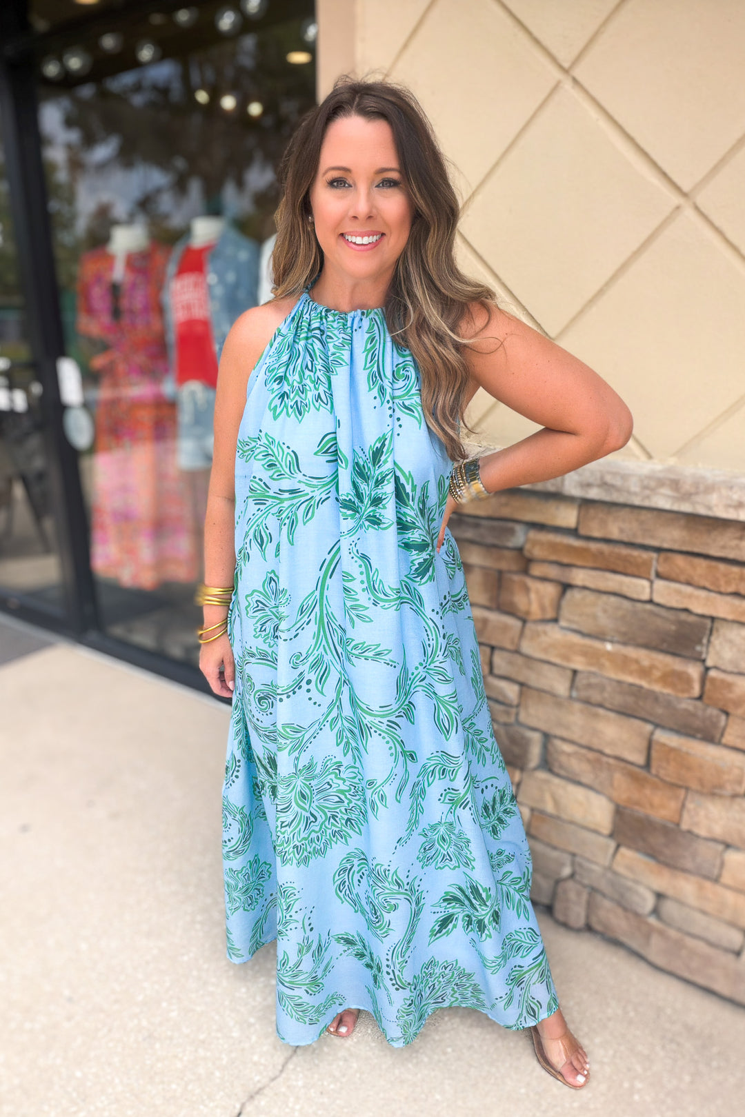 Palm Breeze Halter Maxi Dress