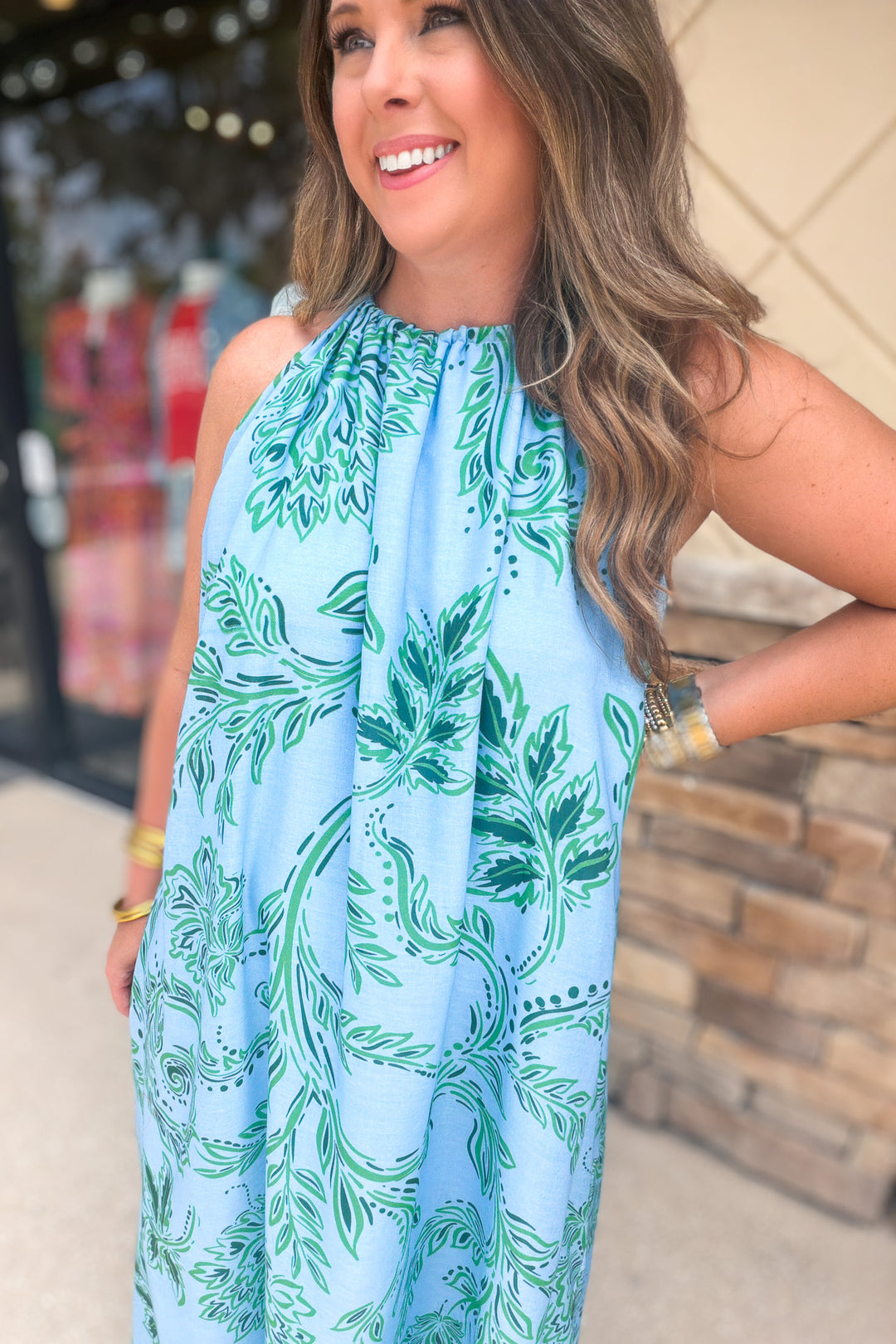 Palm Breeze Halter Maxi Dress