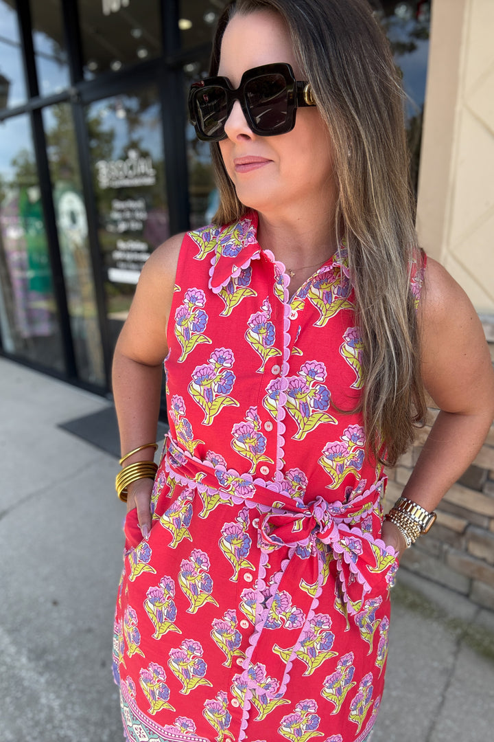 Sunset Bloom Shirt Dress - Red/Pink