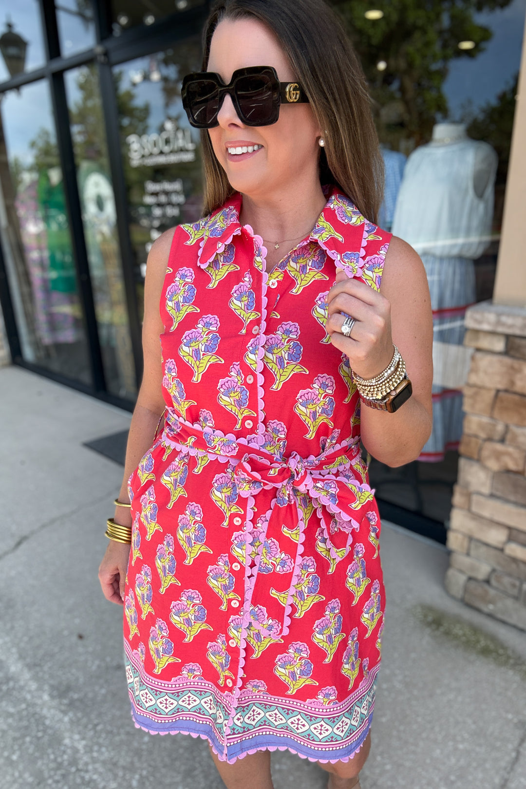 Sunset Bloom Shirt Dress - Red/Pink