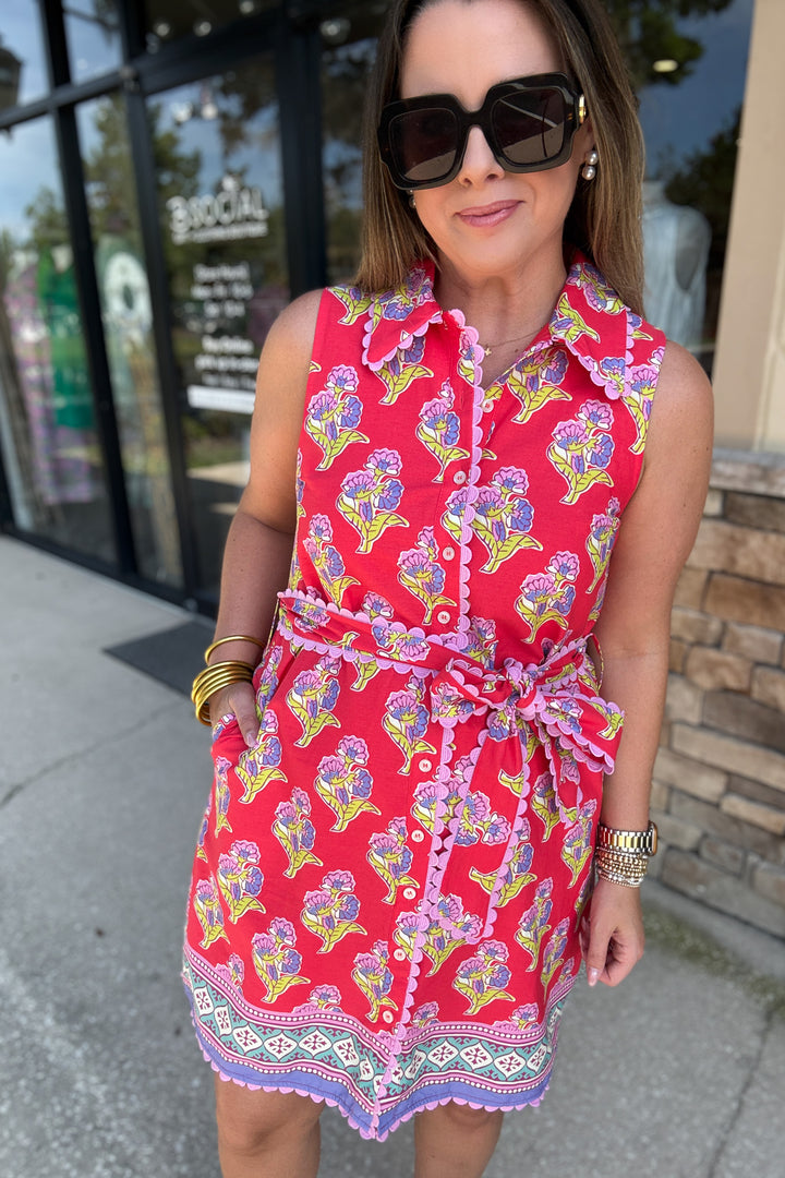 Sunset Bloom Shirt Dress - Red/Pink