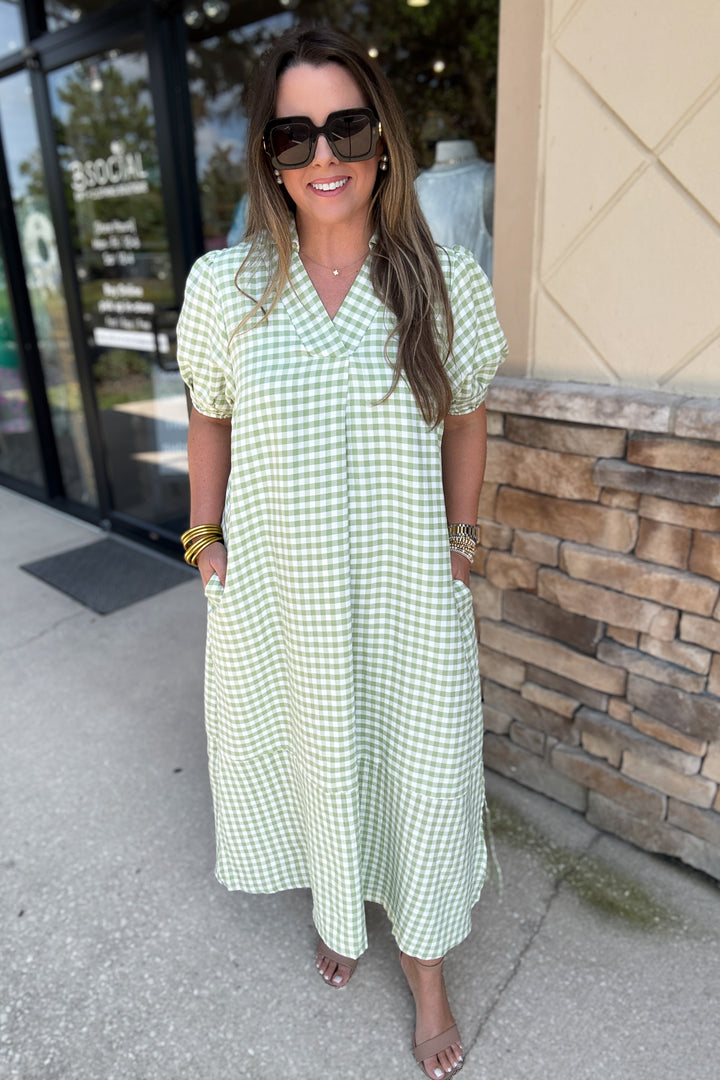 Gingham Midi Dress - Green