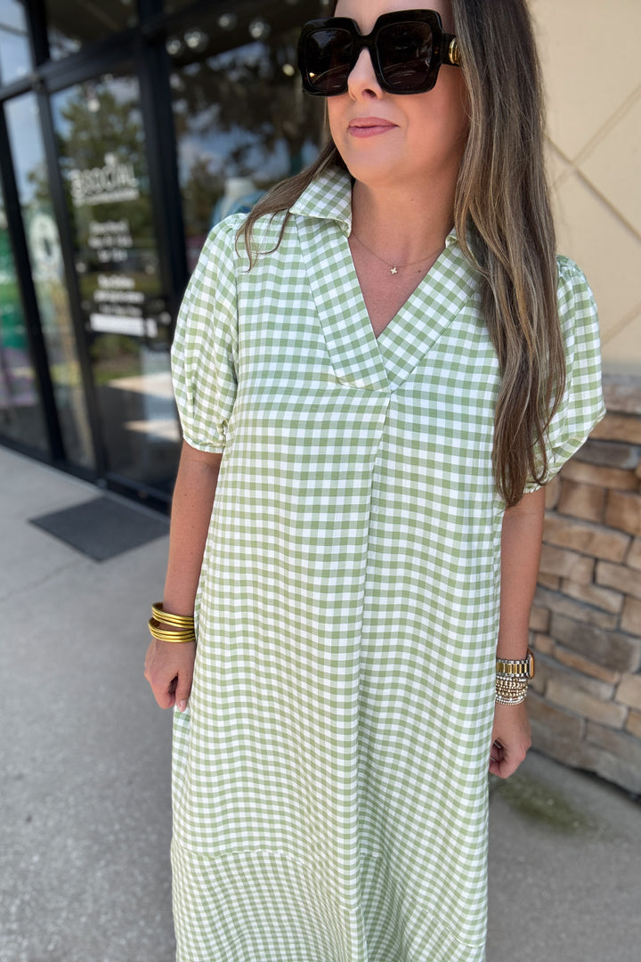 Gingham Midi Dress - Green