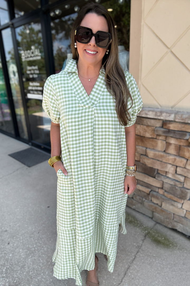 Gingham Midi Dress - Green
