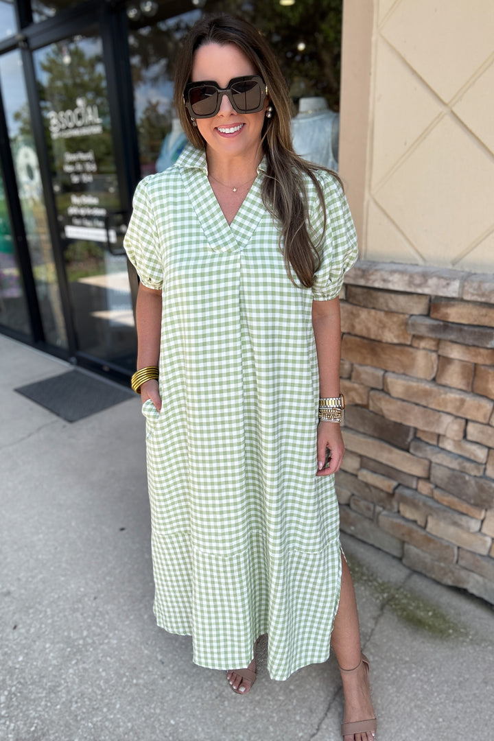 Gingham Midi Dress - Green
