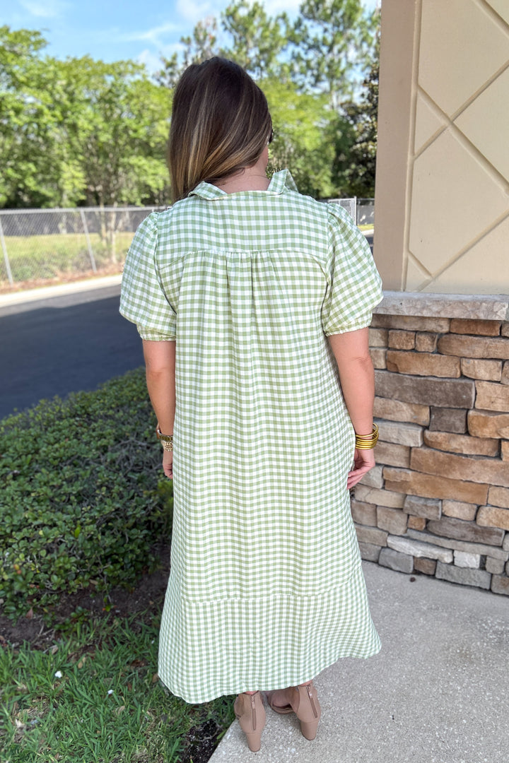 Gingham Midi Dress - Green