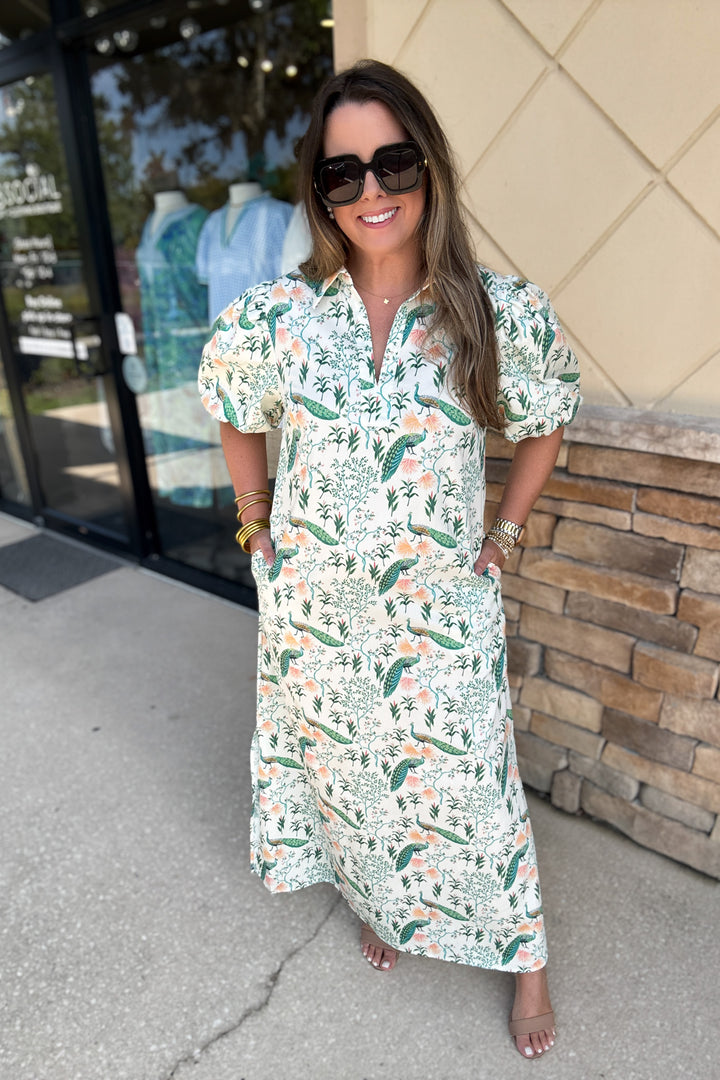 Peacock Garden Maxi Dress