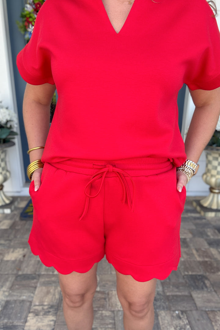 Scallop Hem Lounge Set - Red