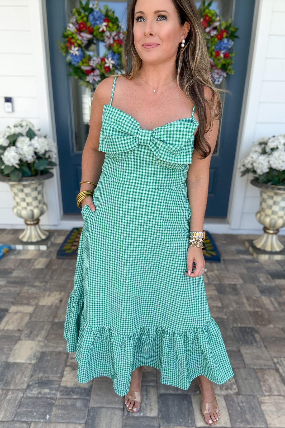 THML: Gingham Bow Midi Dress