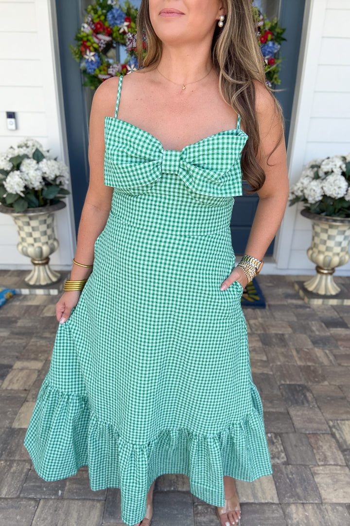 THML: Gingham Bow Midi Dress