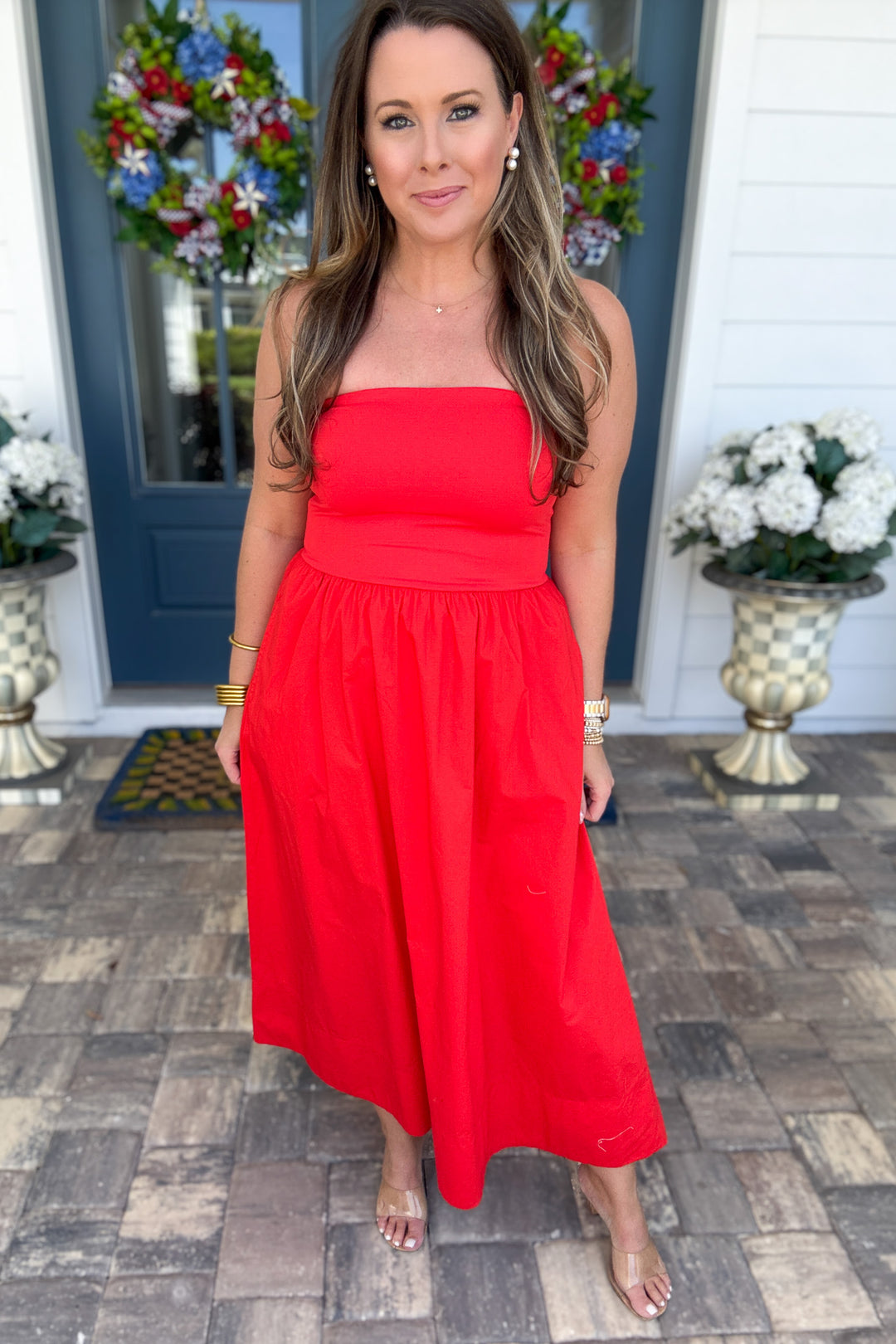 Z Supply: Sunsought Strapless Midi Dress - Lychee