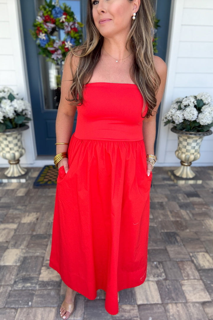 Z Supply: Sunsought Strapless Midi Dress - Lychee