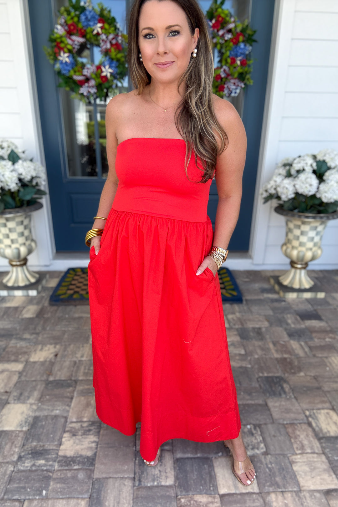 Z Supply: Sunsought Strapless Midi Dress - Lychee