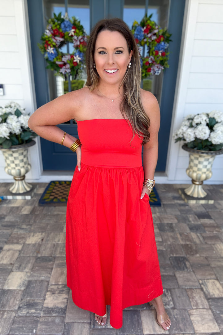 Z Supply: Sunsought Strapless Midi Dress - Lychee