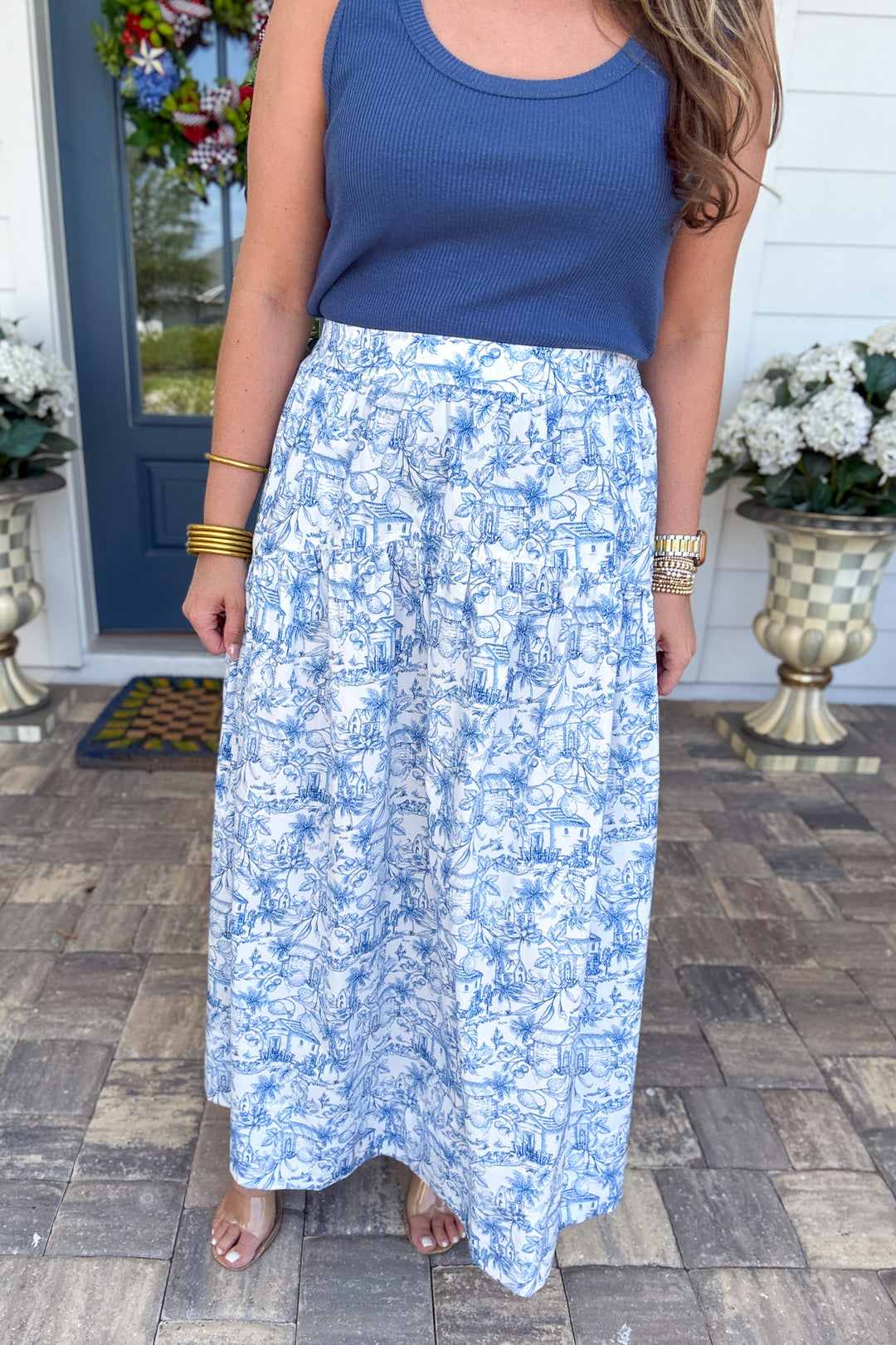 Sweetly Yours Toile Blue + White Maxi Skirt