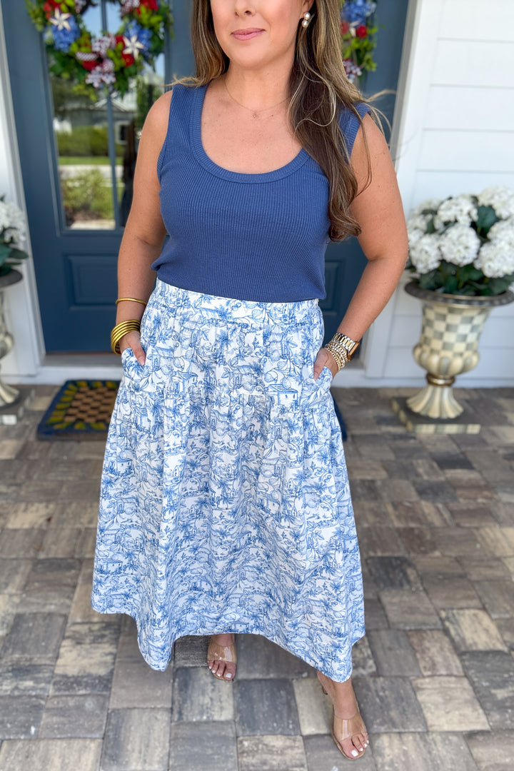 Sweetly Yours Toile Blue + White Maxi Skirt