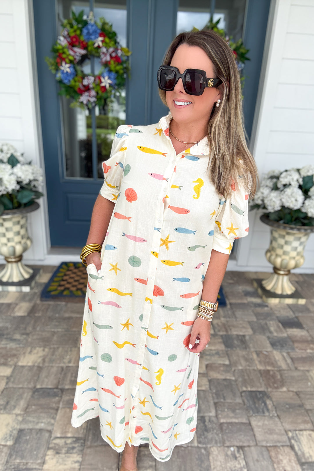 Karlie: Multi Fish Maxi Dress