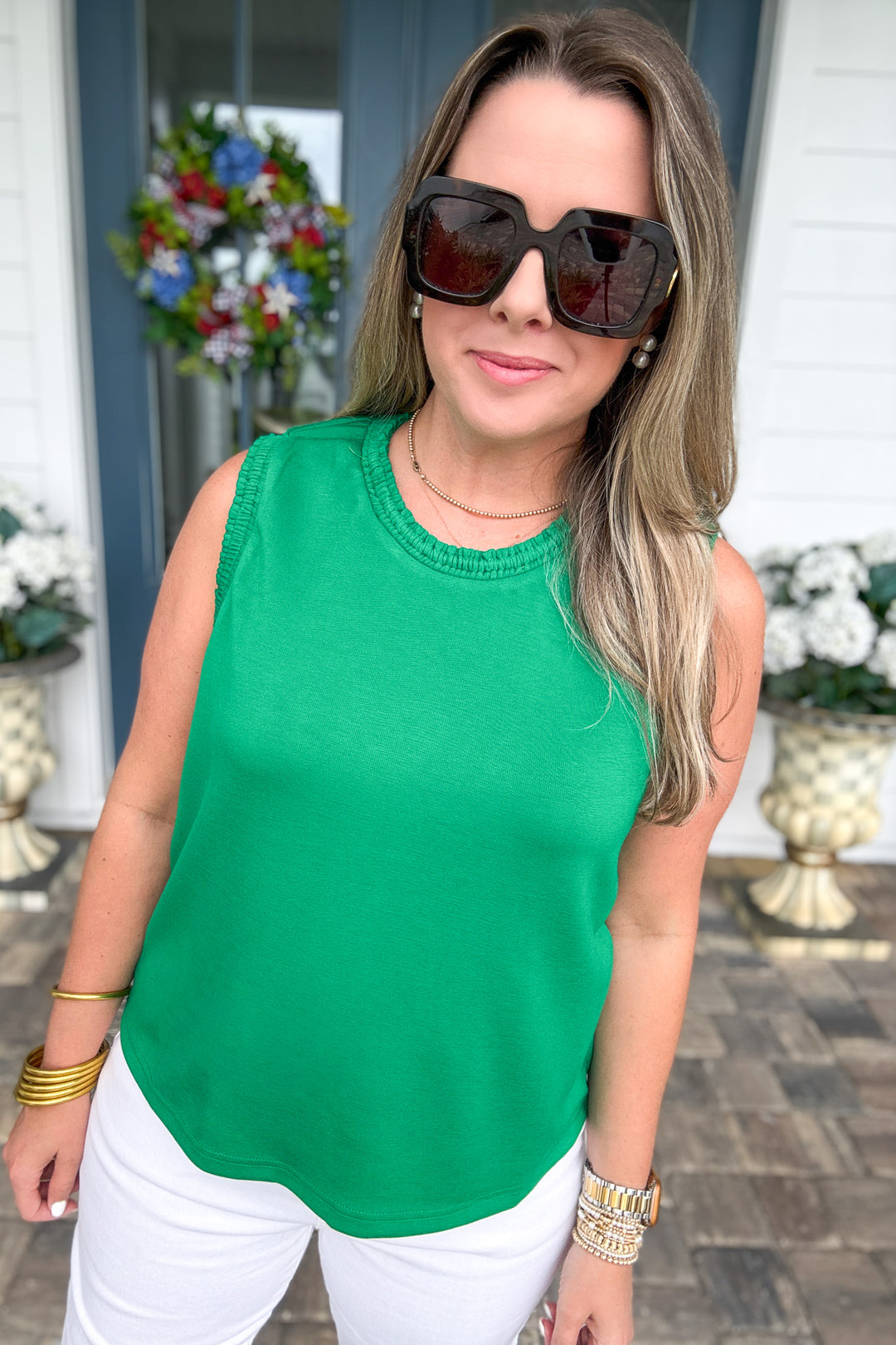 Smocked Edge Tank - Green