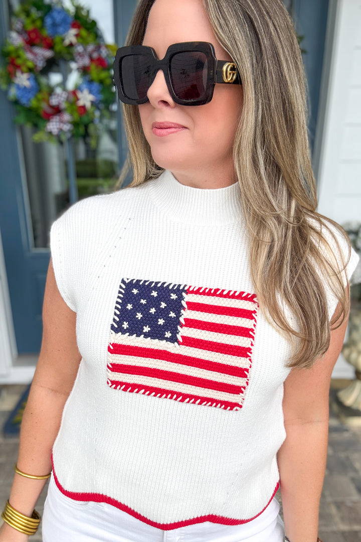 American Flag Scalloped Hem Knit Top