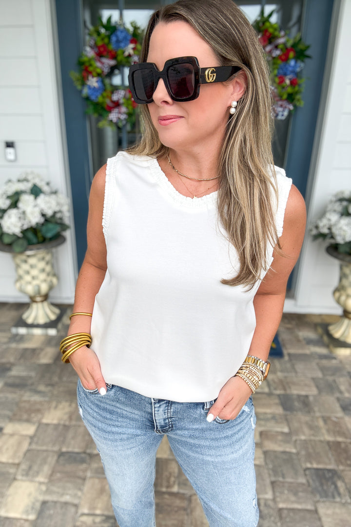 Smocked Edge Tank - White