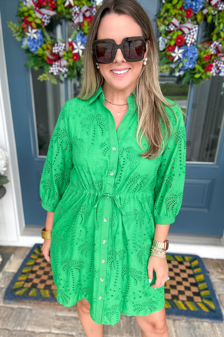 Eyelet Shirt Dress - Green