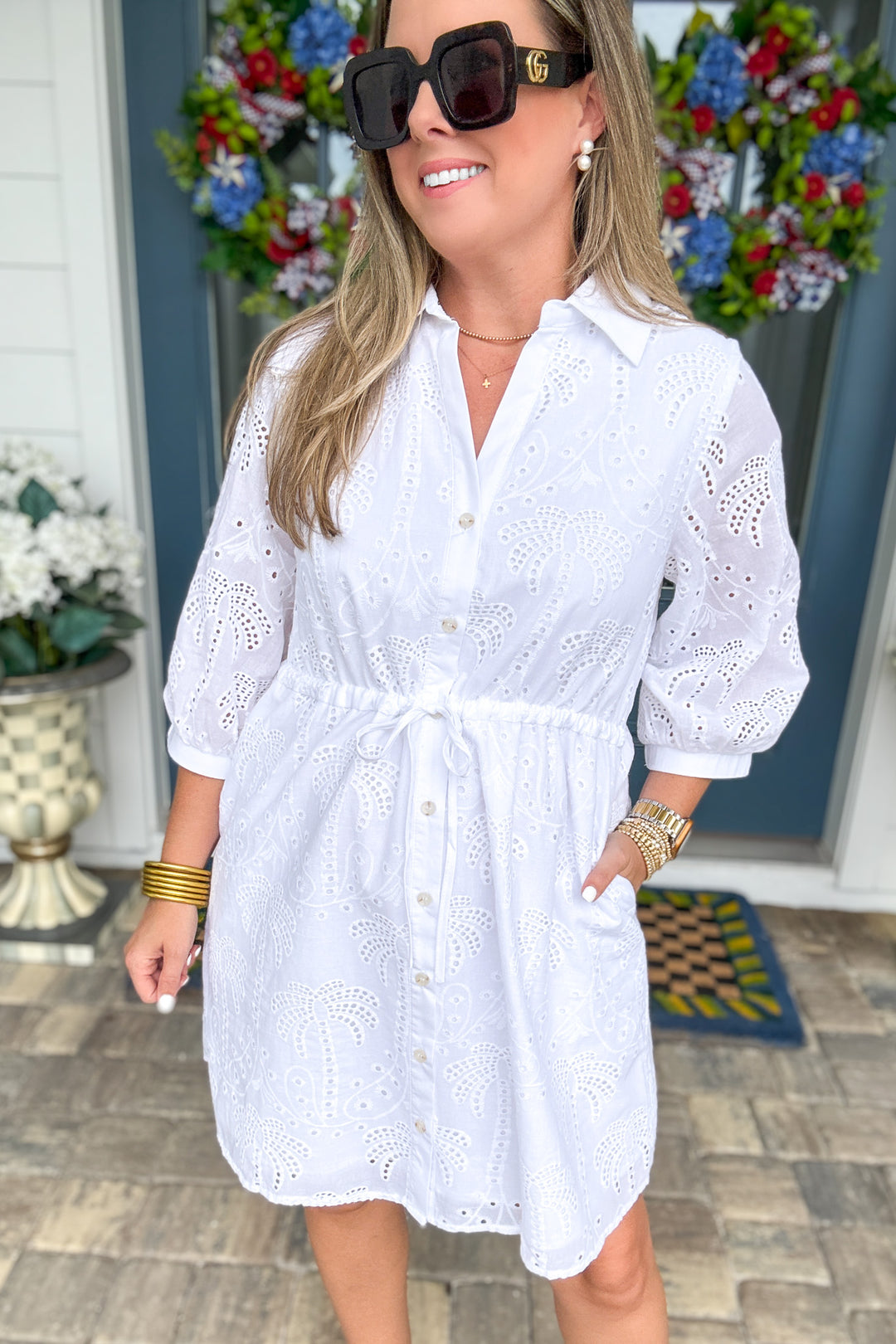 Eyelet Shirt Dress - White