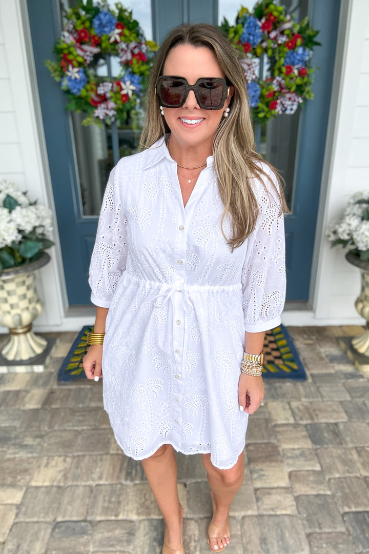 Eyelet Shirt Dress - White