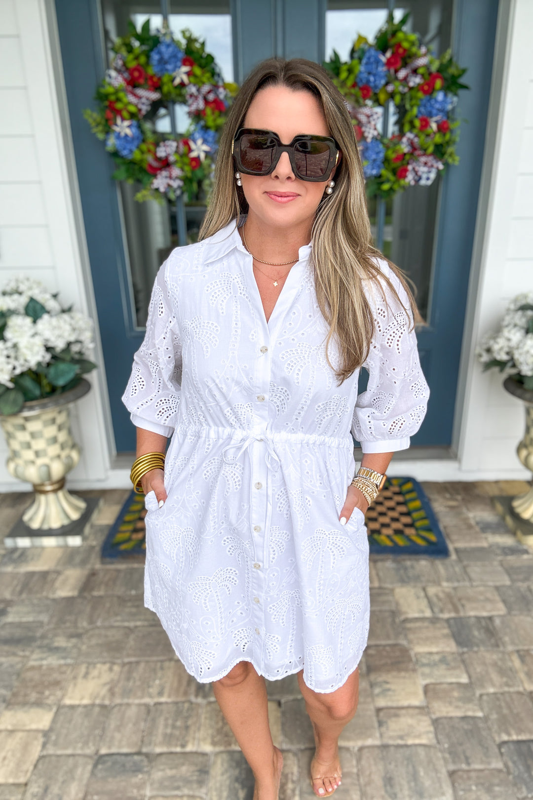 Eyelet Shirt Dress - White