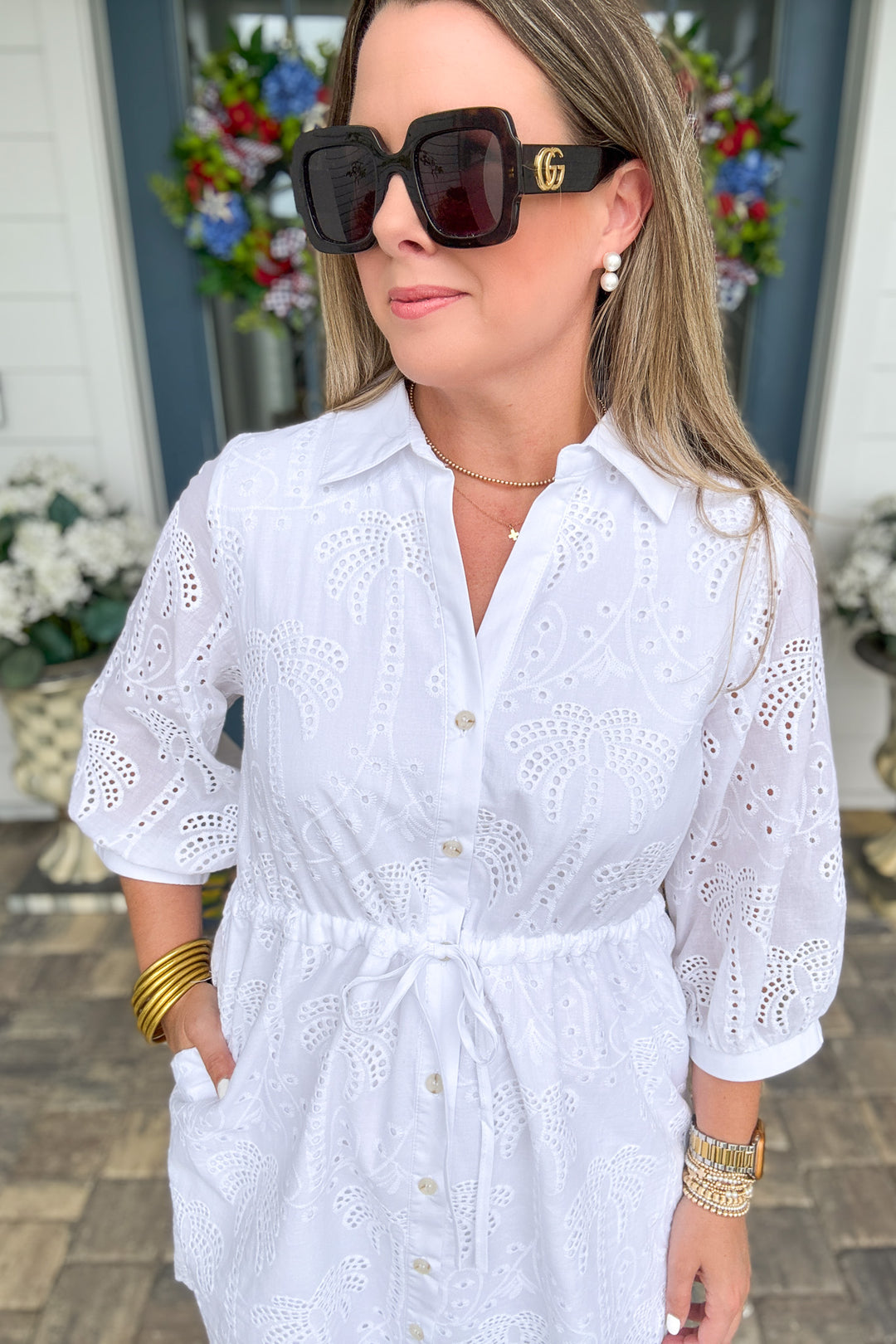 Eyelet Shirt Dress - White