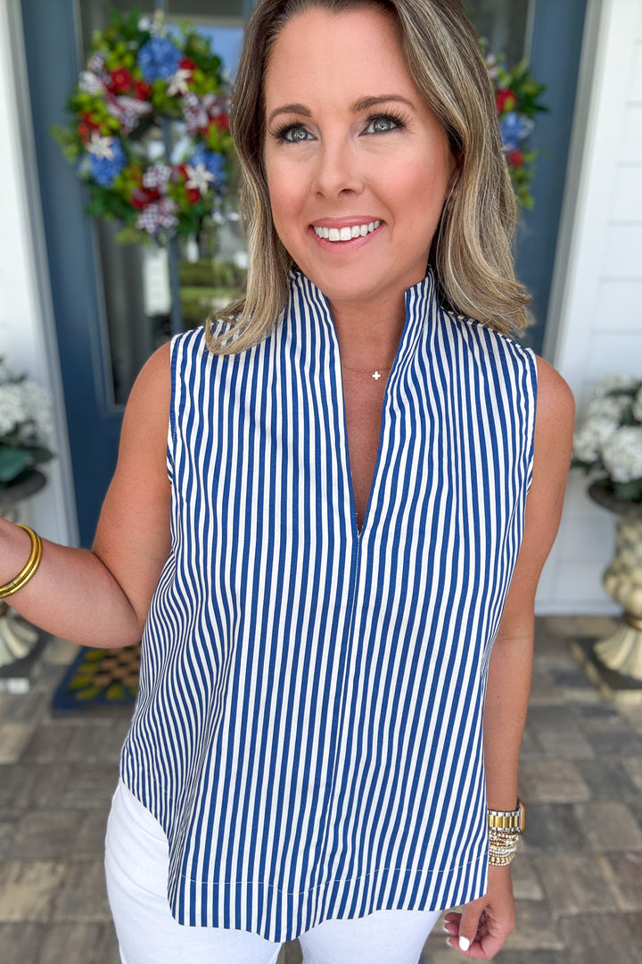 Harbor Stripe Sleeveless Top - Navy