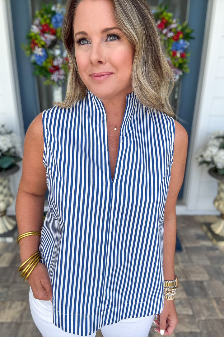 Harbor Stripe Sleeveless Top - Navy