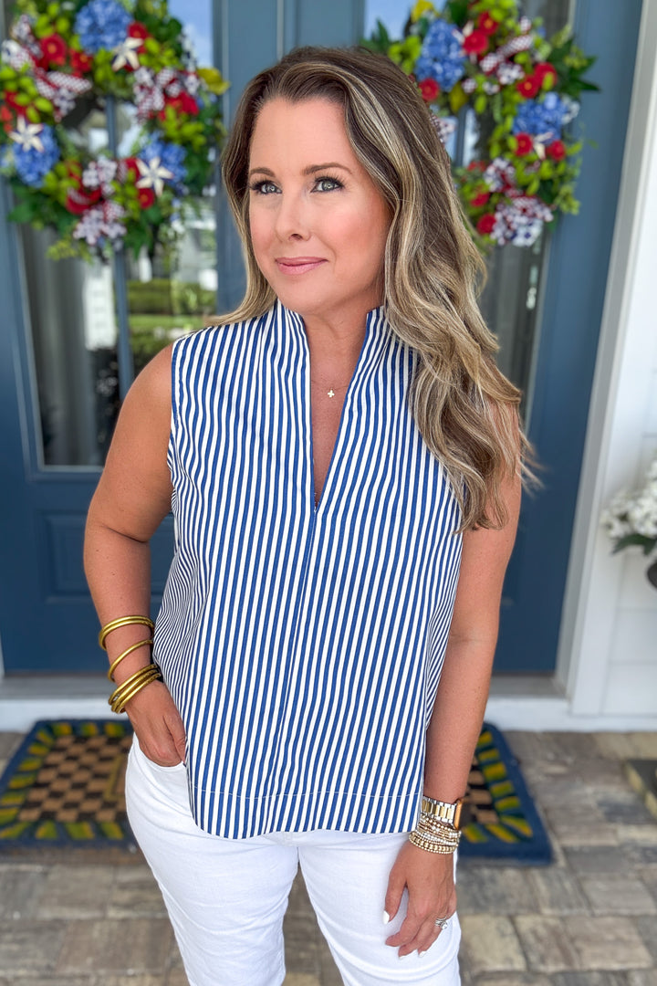 Harbor Stripe Sleeveless Top - Navy