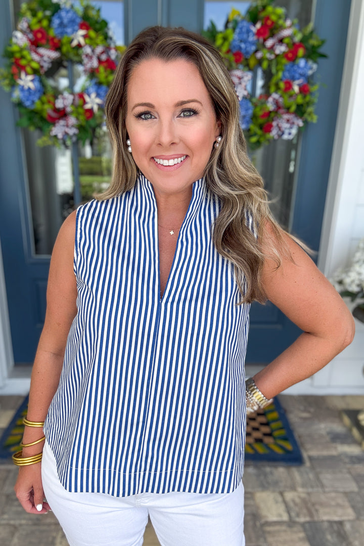 Harbor Stripe Sleeveless Top - Navy