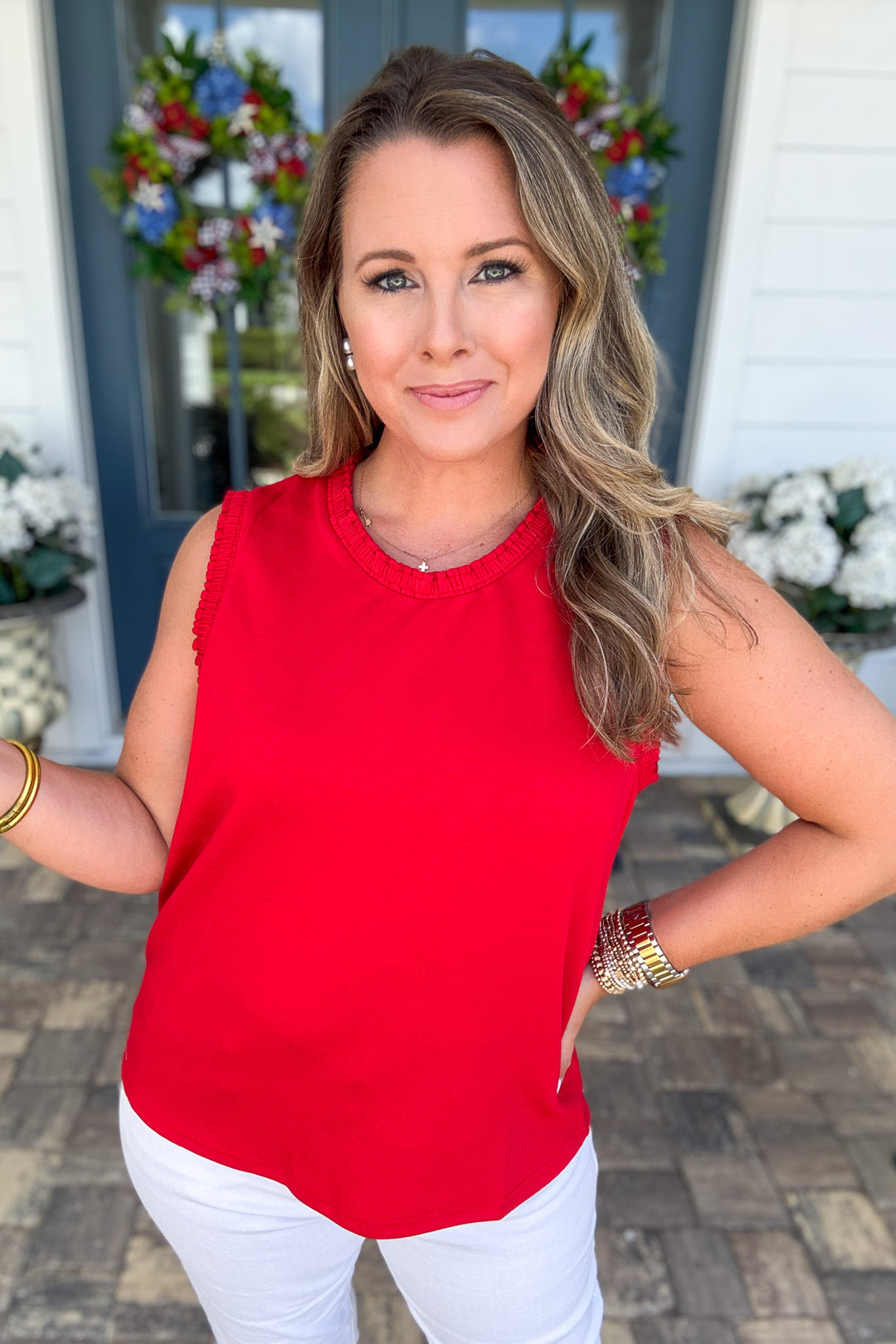 Smocked Edge Tank - Red
