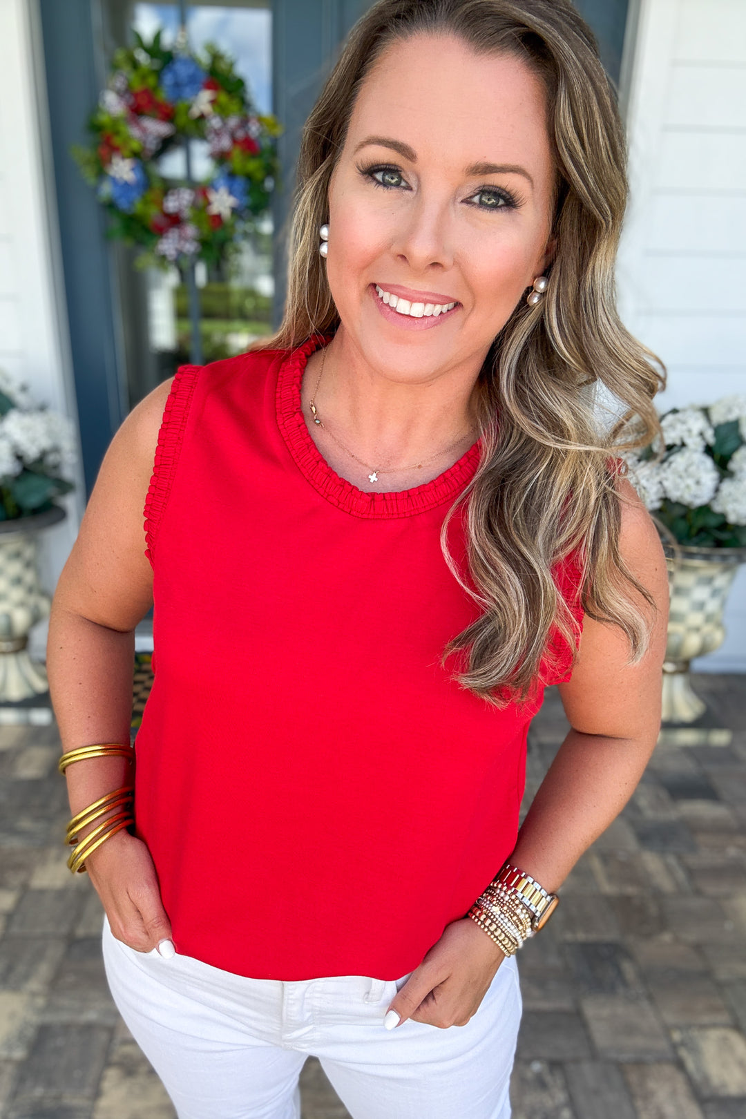 Smocked Edge Tank - Red