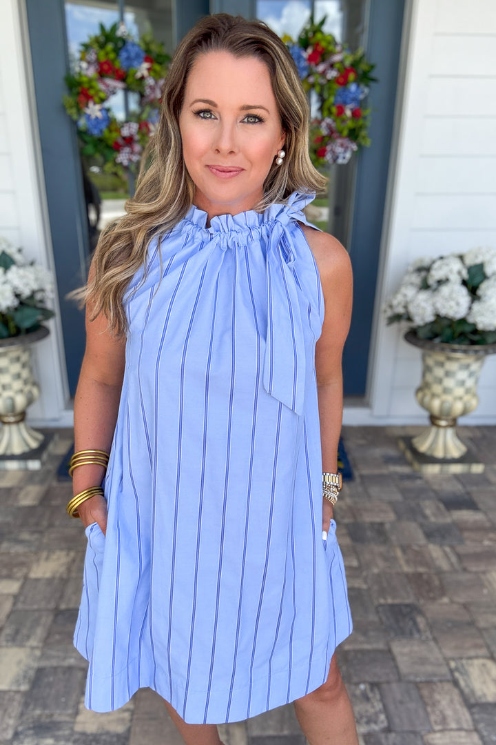 Bluebell Stripe Tie-Neck Dress