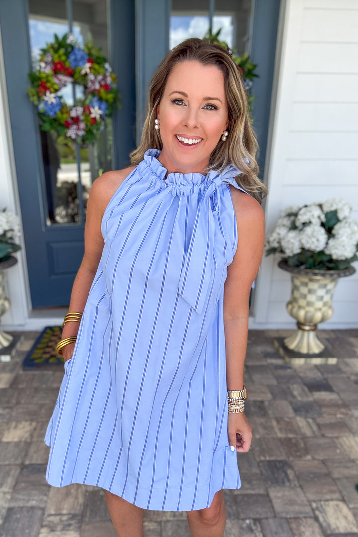 Bluebell Stripe Tie-Neck Dress