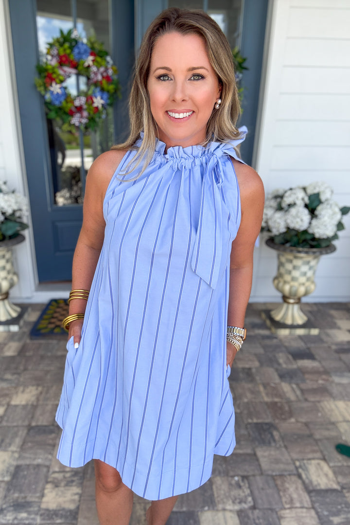 Bluebell Stripe Tie-Neck Dress