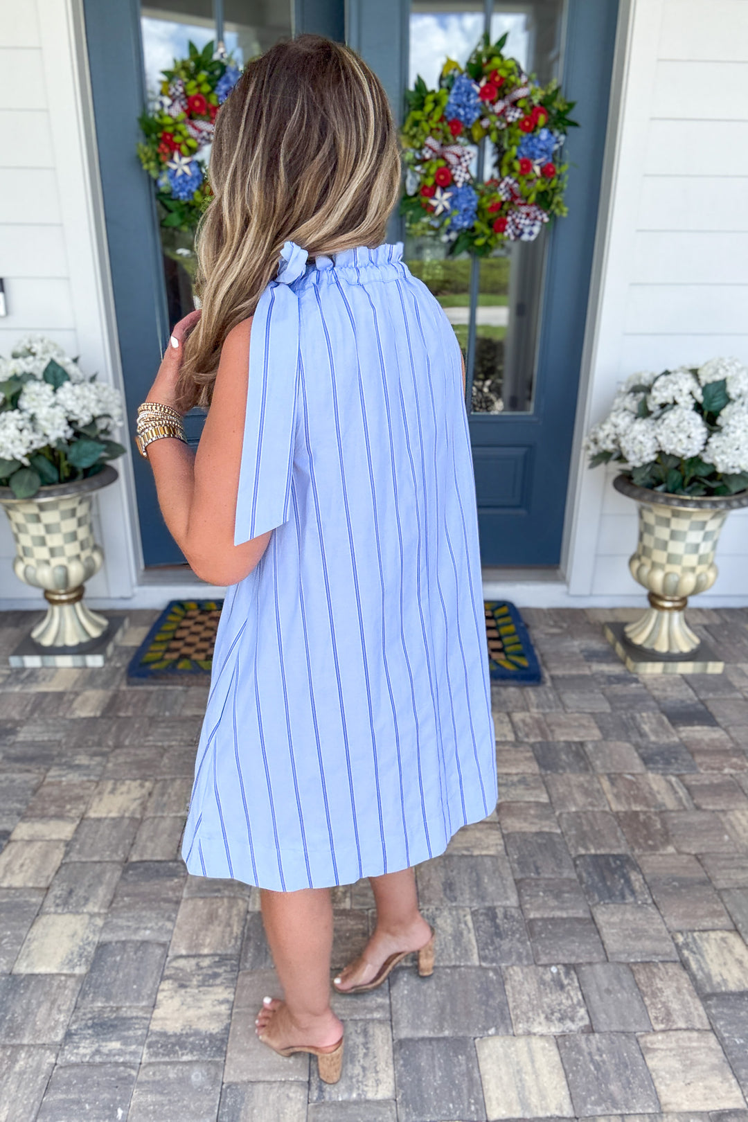 Bluebell Stripe Tie-Neck Dress