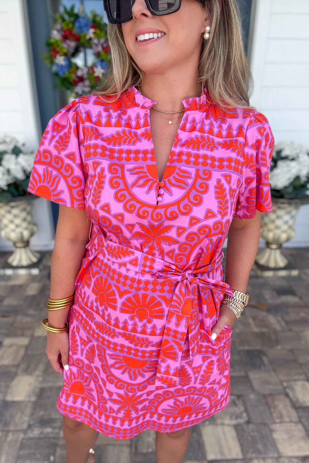 Tropical Ema Belted Mini Dress