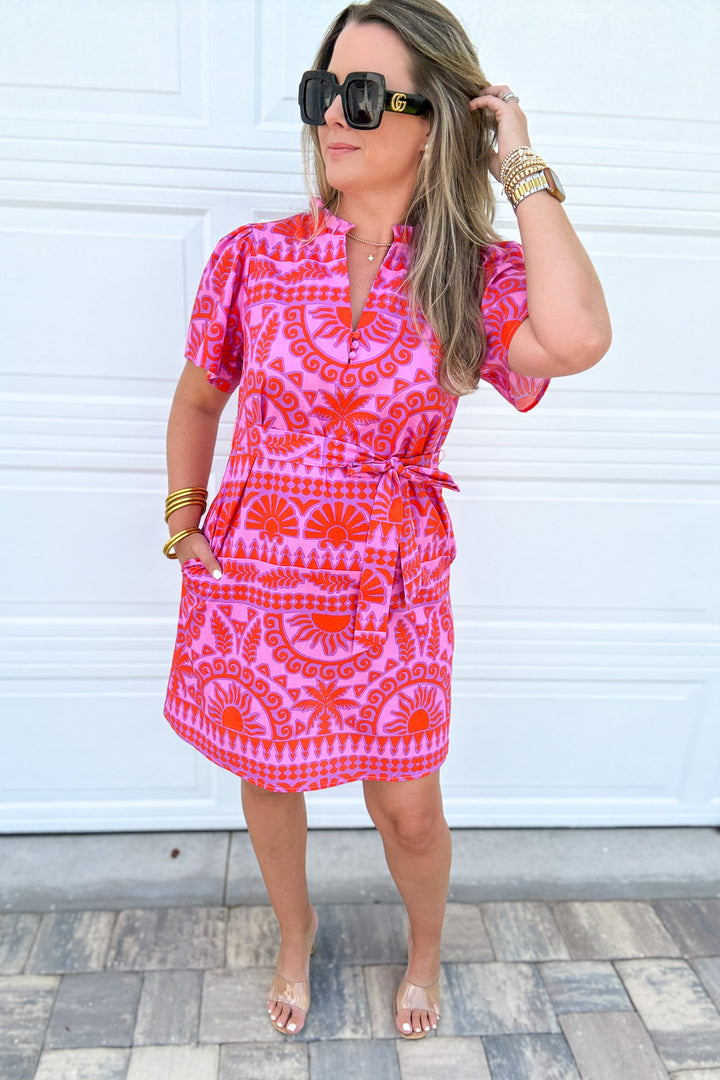 Tropical Ema Belted Mini Dress