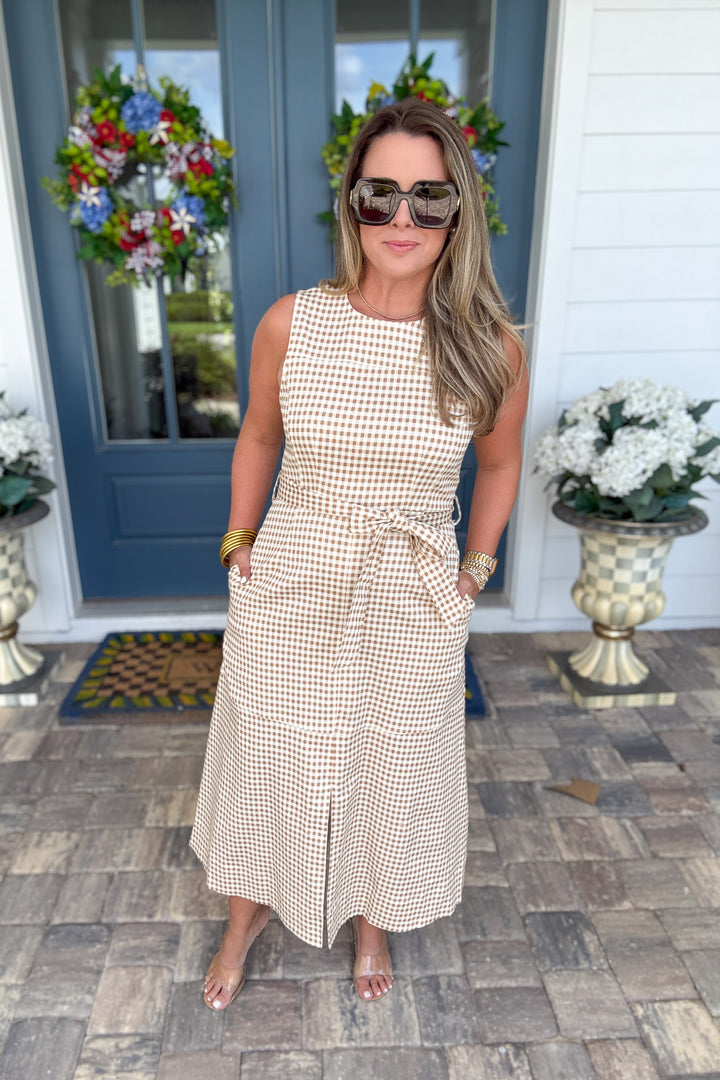 Sand Dune Gingham Midi Dress