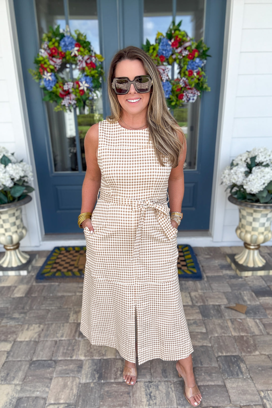 Sand Dune Gingham Midi Dress